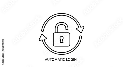 Automatic Login Icon: Unlocked Padlock with Circular Arrows, Security and Access Concept