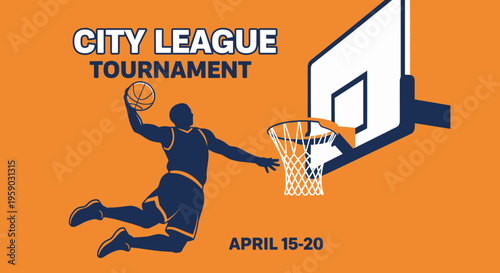 City League Tournament Action Basketball Player Dunking With Hoop
