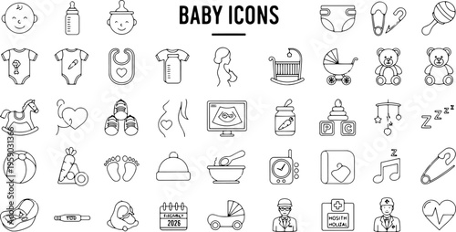 Baby icons on white background.