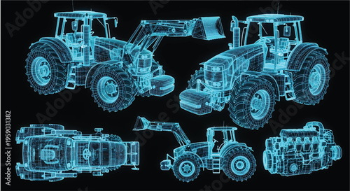 Tractor Blueprint Design – Agricultural Vehicle CAD Engineering Technical Drawing