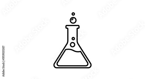 Chemical reaction in Erlenmeyer flask with bubbles, science experiment icon