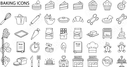 Baking icons and kitchen tools.