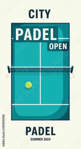City Padel Open: Vibrant Court Illustration for Summer Tournament Event Promotion
