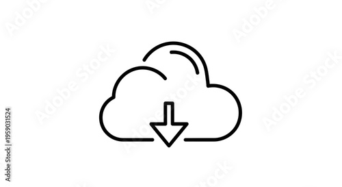 Cloud Download Icon: Simple Line Art Symbol for Data Transfer and Storage