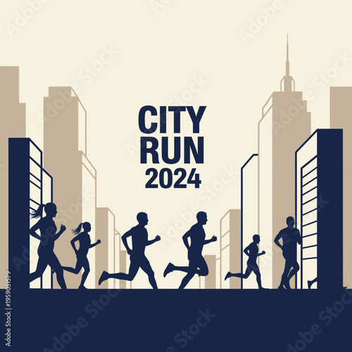 City Run 2024: Silhouette Runners Sprinting Through Urban Architectural Landscape Design