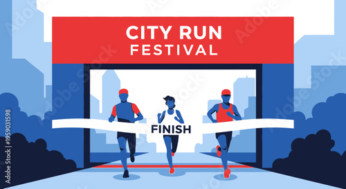 City Run Festival Finish Line Victory Celebration And Achievement