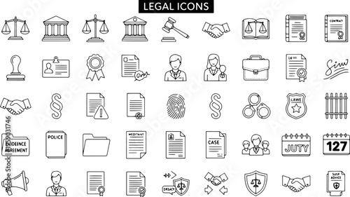 Black and white legal line icons.