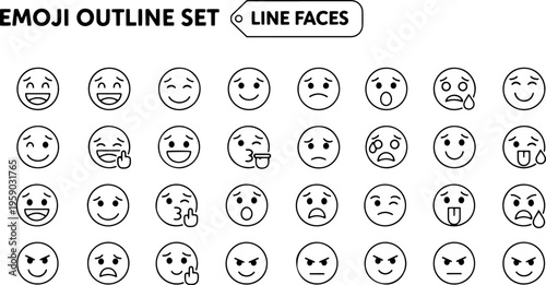 Black and white line face emojis.