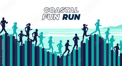 Coastal Fun Run Silhouettes Energetic Outdoor Activity Event