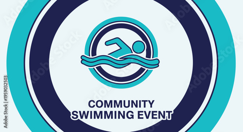 Community Swimming Event Emblem in a Circular Design with Blue and Turquoise Colors