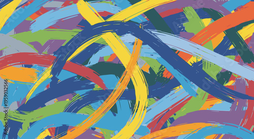 Vibrant abstract artwork featuring colorful swirling brushstrokes in a close-up view with a lively and creative mood against a white background.