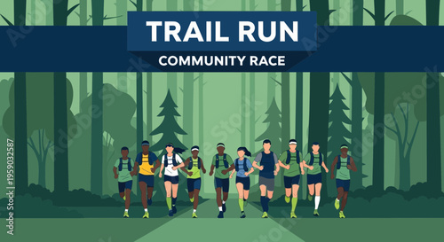 Community Trail Run Event Depicting Athletes Racing in Forest Environment