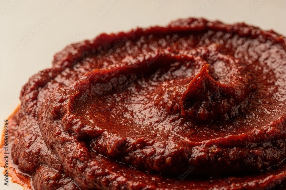 Fototapeta premium Richly textured red chili paste layered in organic formation showcasing culinary depth and flavor dynamics for gastronomic creativity captured with clarity