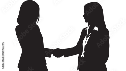 Two businesswomen shaking hands, hand drawn simple sketch vector illustration