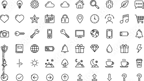 Photography Collection of various line icons.