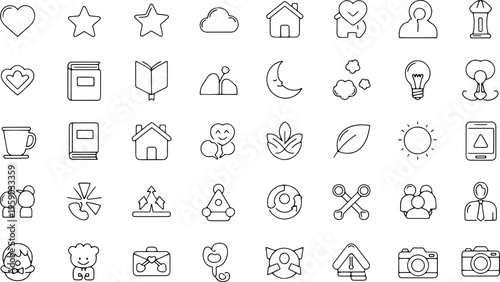 Collection of various line icons.
