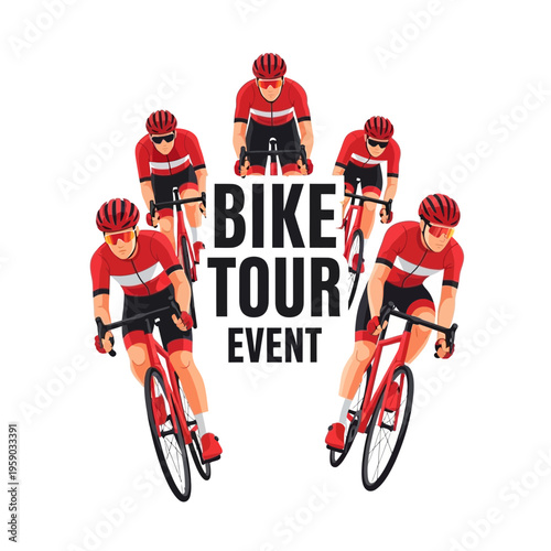 Competitive Cyclists On Tour Event Competing With Determination