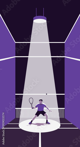 Concentrated Athlete In Dramatic Spotlight Plays Intense Squash Match
