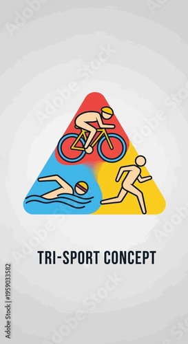 Conceptual Graphic Depicting Triathlon Elements Representing Swimming Cycling And Running Activities