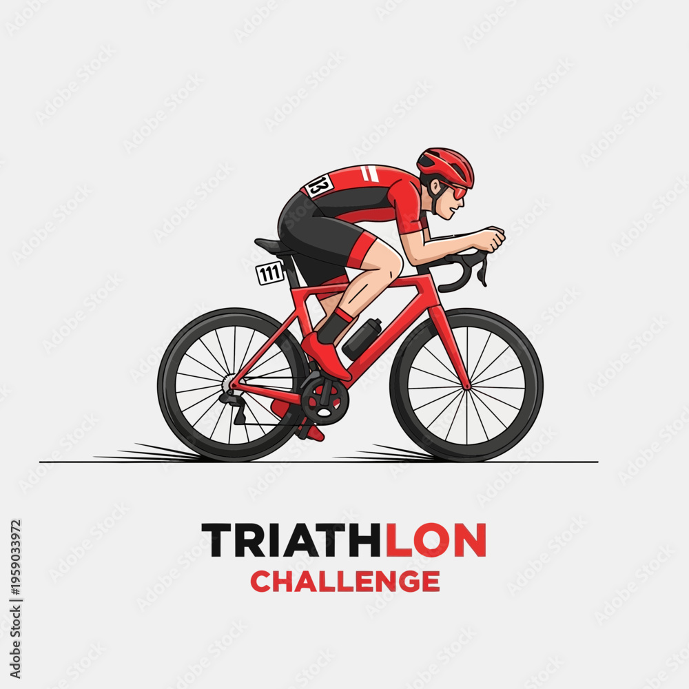 Naklejka premium Cyclist Competes in Triathlon, Endurance Sports, High Speed Race, Achieving Peak Performance