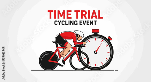 Cyclist Competes in Time Trial Race, Clock Measures Velocity and Athletic Prowess