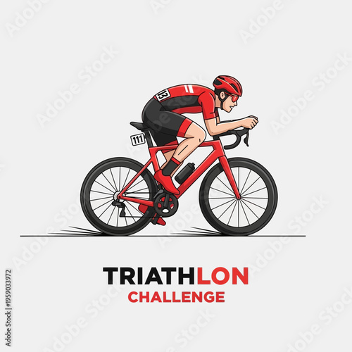 Cyclist Competes in Triathlon, Endurance Sports, High Speed Race, Achieving Peak Performance