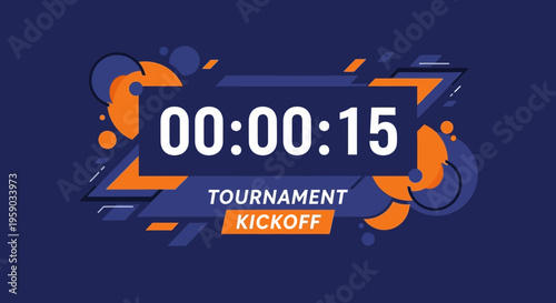 Countdown Timer And Tournament Kickoff Graphic With Geometric Design Elements
