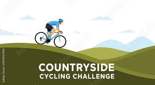 Cyclist Conquering Hills in Countryside Cycling Challenge Adventure Sport Event