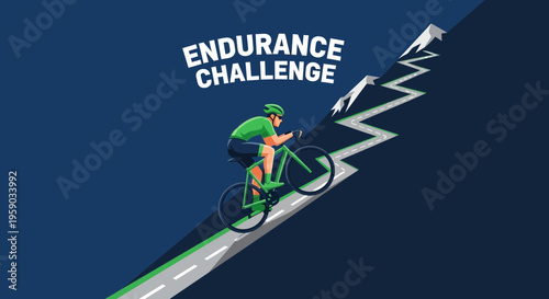 Cyclist Conquering Mountainous Endurance Challenge Path Towards Summit Adventure