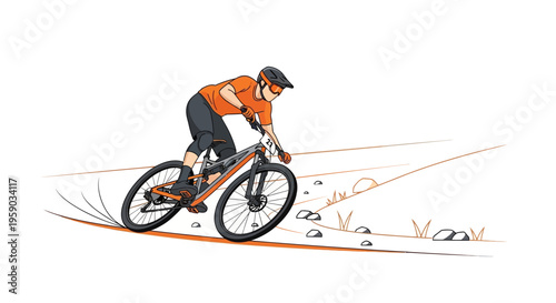 Cyclist Descending a Hill on a Mountain Bike, Demonstrating Speed and Agility