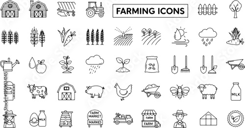 Farming icons on white background.