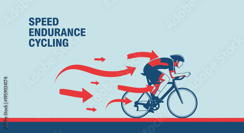 Cyclist Demonstrating Speed and Endurance, Vector Illustration With Arrows and Simplified Graphics