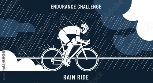 Cyclist Enduring A Rainy Ride In An Endurance Challenge Against The Elements for Fitness
