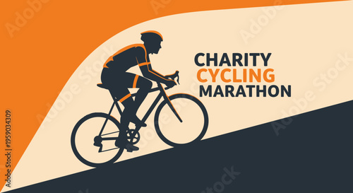 Cycling Charity Event Design Depicting Silhouette Athlete Riding Bicycle on a Climb