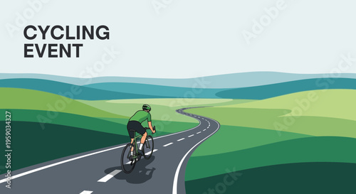 Cycling Event: A Cyclist Embarking on a Scenic Journey Along Winding Road