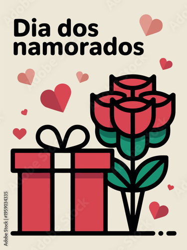 Dia dos Namorados gift and roses vector illustration