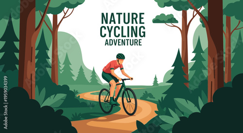Cyclist Exploring The Forest Trail On A Mountain Bike, Nature Adventure Journey