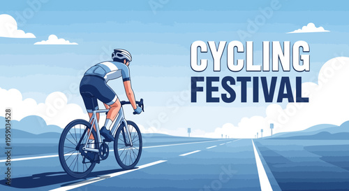 Cyclist Rides On Open Road Promoting Cycling Festival Excitement