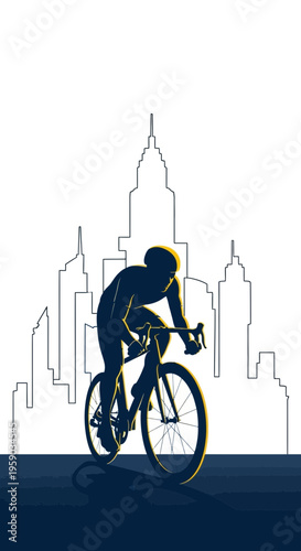 Cyclist Silhouetted Against a Metropolitan Backdrop Showcasing Urban Cycling Vigor and Endurance