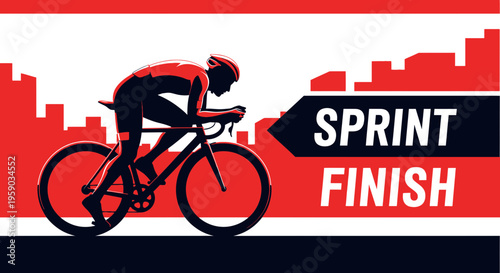 Cyclist Sprinting Toward Finish Line In Silhouette Graphic, Modern Illustration Concept Design