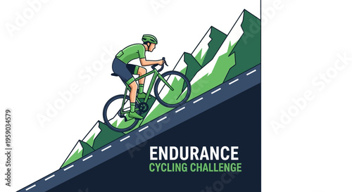 Cyclist Tackles Steep Mountain Climb Endurance Challenge Graphic