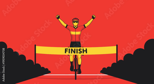 Cyclist Triumph Reaching The Finish Line Celebrating Victory Winning The Race