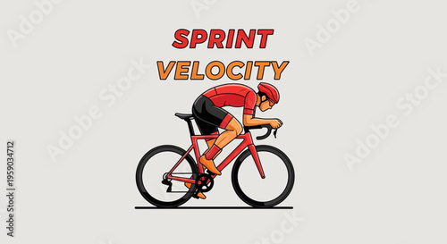 Cyclist in Red Racing at High Velocity Displayed in Graphic Illustration