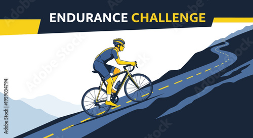 Cyclist Ascending Steep Road to Achieve Endurance Challenge Goal on Mountain Route