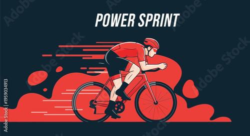 Cyclist Performing Power Sprint During A Race, Vector Illustration, Sport Concept