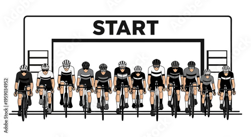 Cyclists At The Starting Line: Preparing For a Dynamic and Energetic Bicycle Race Ahead