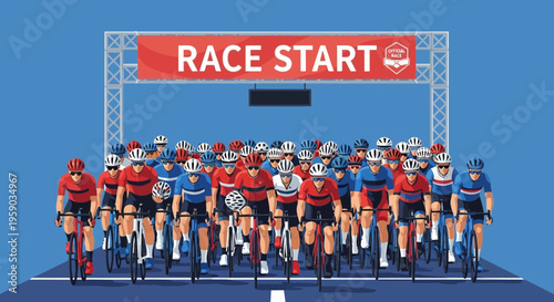 Cyclists At The Starting Line: Competitive Cycling Competition And Event Illustration
