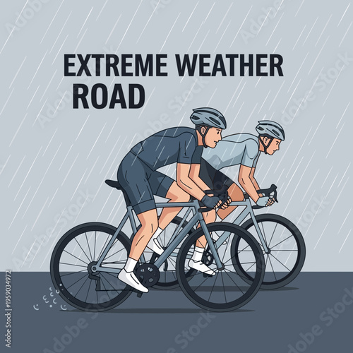 Cyclists Bravely Confronting Rain in Intense Weather During a Challenging Road Race