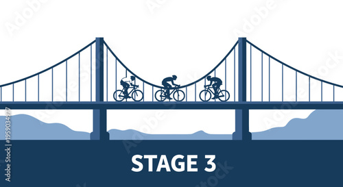Cyclists Riding Across a Suspension Bridge in Competition During Stage Three