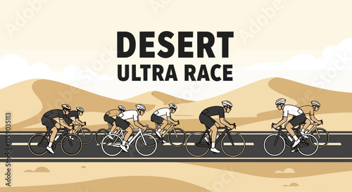 Cyclists Competing In a Grueling Desert Ultra Endurance Cycling Race On A Sunny Day